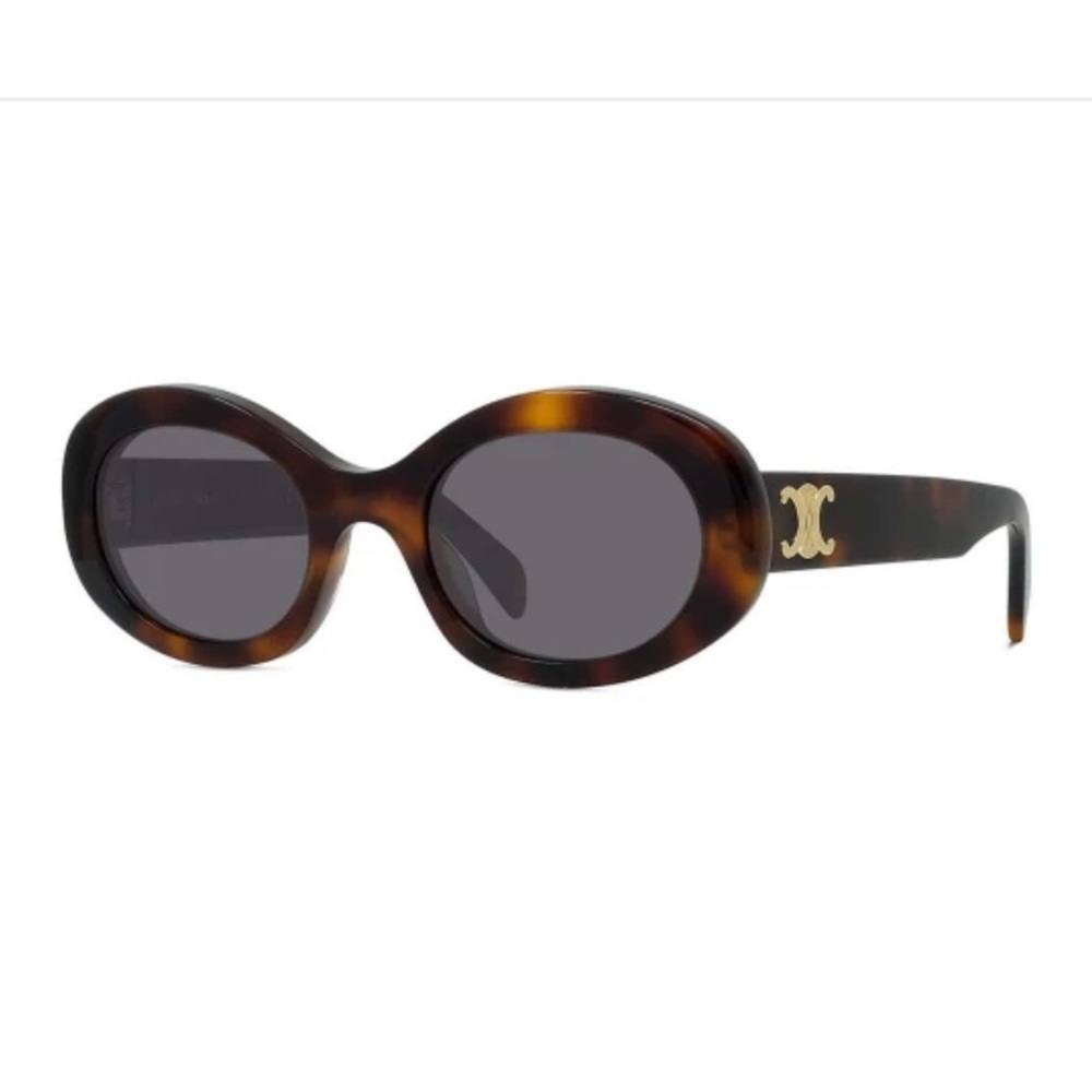 Celine Tortoiseshell Oval Sunglasses with Gold Logo